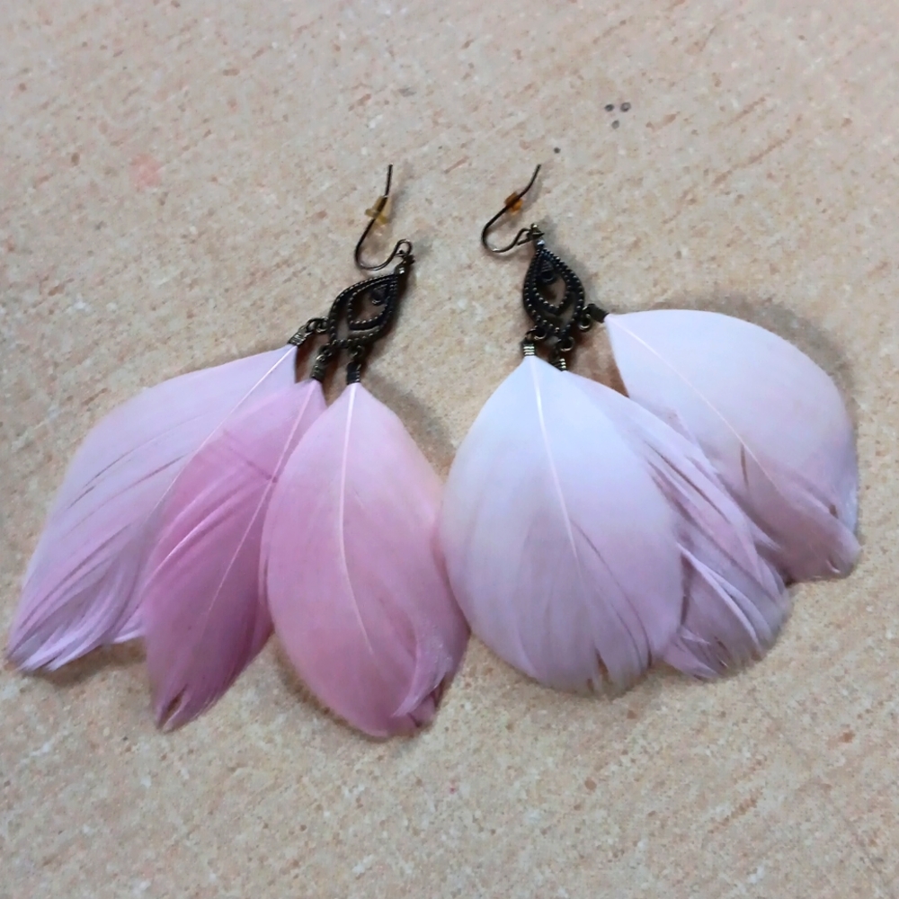 Pink Feather Earrings